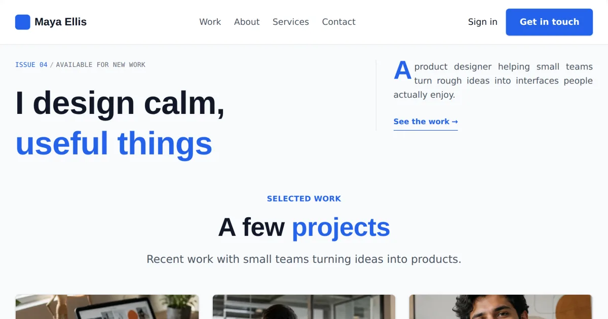Portfolio Bold &mdash; Portfolio home page template preview